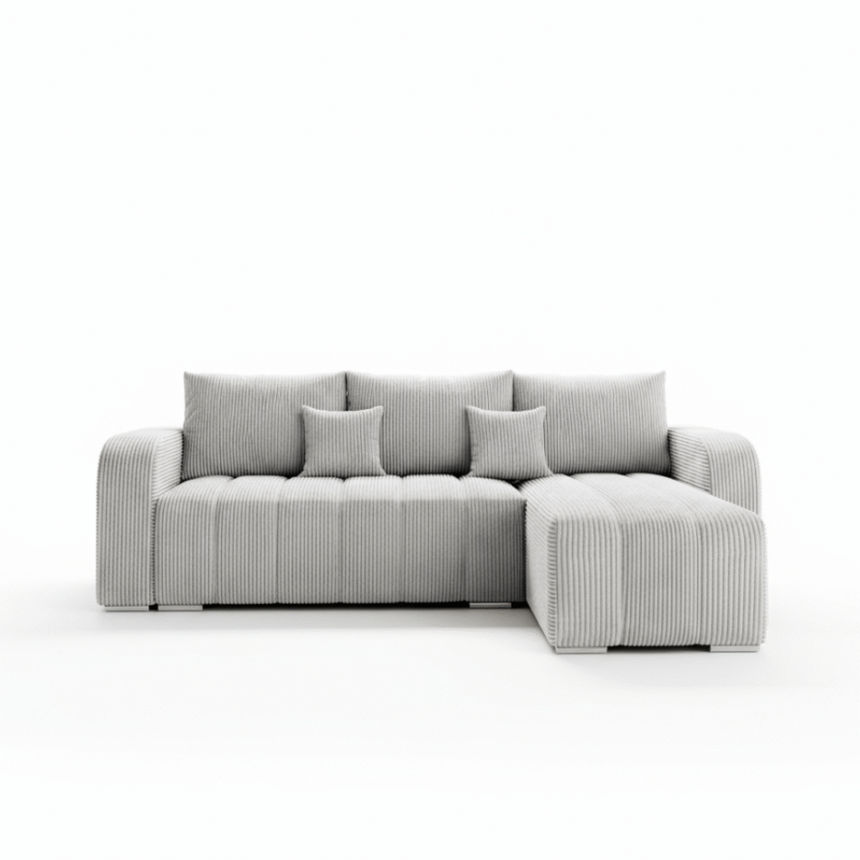 Narożnik z funkcją spania Pufetto uniwersalny L-kształtny z pojemnikiem na pościel kremowy sztruks