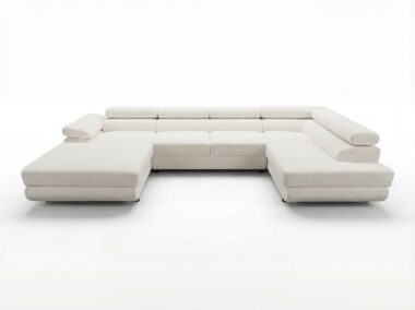 Narożnik z funkcją spania Astorp prawy U-kształtny z regulowanymi zagłówkami kremowy boucle