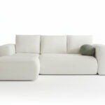 Narożnik z funkcją spania Lambi lewy L-kształtny z pojemnikiem na pościel kremowy boucle