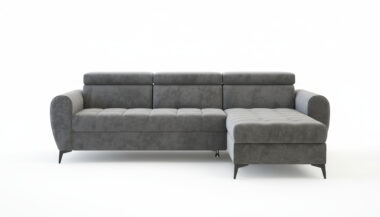 Narożnik z funkcją spania Bjorn uniwersalny L-kształtny z regulowanymi zagłówkami szary welur