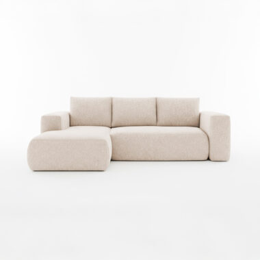 Narożnik z funkcją spania Lambi lewy L-kształtny z pojemnikiem na pościel kremowy szenil