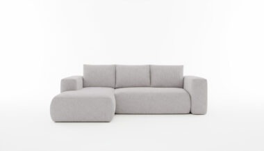 Narożnik z funkcją spania Lambi lewy L-kształtny z pojemnikiem na pościel jasnoszary szenil