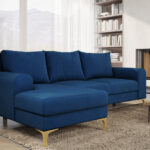 Narożnik z funkcją spania Instra lewy L-kształtny z pojemnikiem na pościel granatowy welur