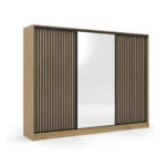 Szafa przesuwna Nubi 250 cm z lustrem dąb artisan z czarnymi lamelami