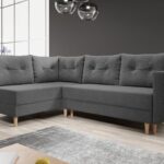 Narożnik z funkcją spania Baldur L lewy L-kształtny z pojemnikiem na pościel ciemnoszara plecionka