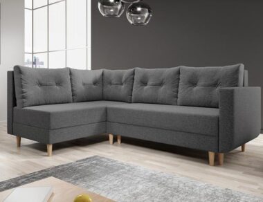 Narożnik z funkcją spania Baldur L lewy L-kształtny z pojemnikiem na pościel ciemnoszara plecionka