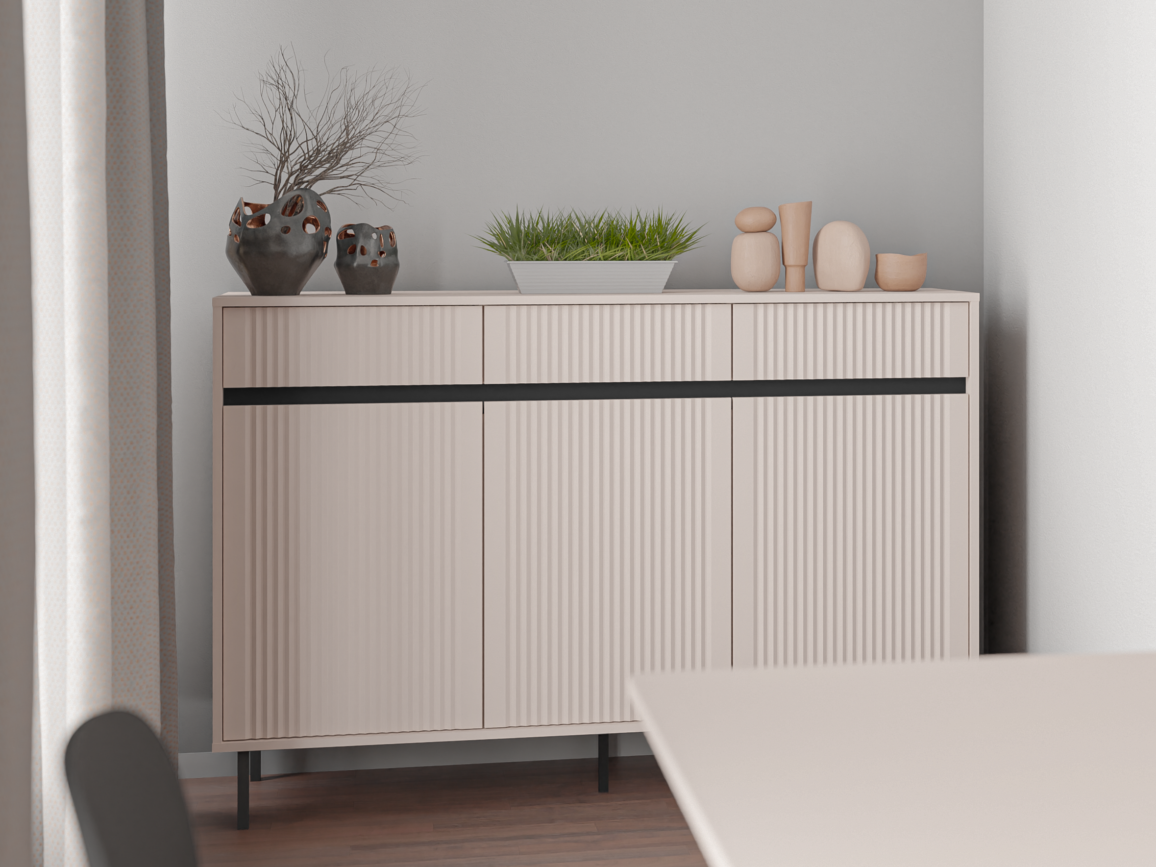 Komoda Osaka trzydrzwiowa z szufladami beż piaskowy