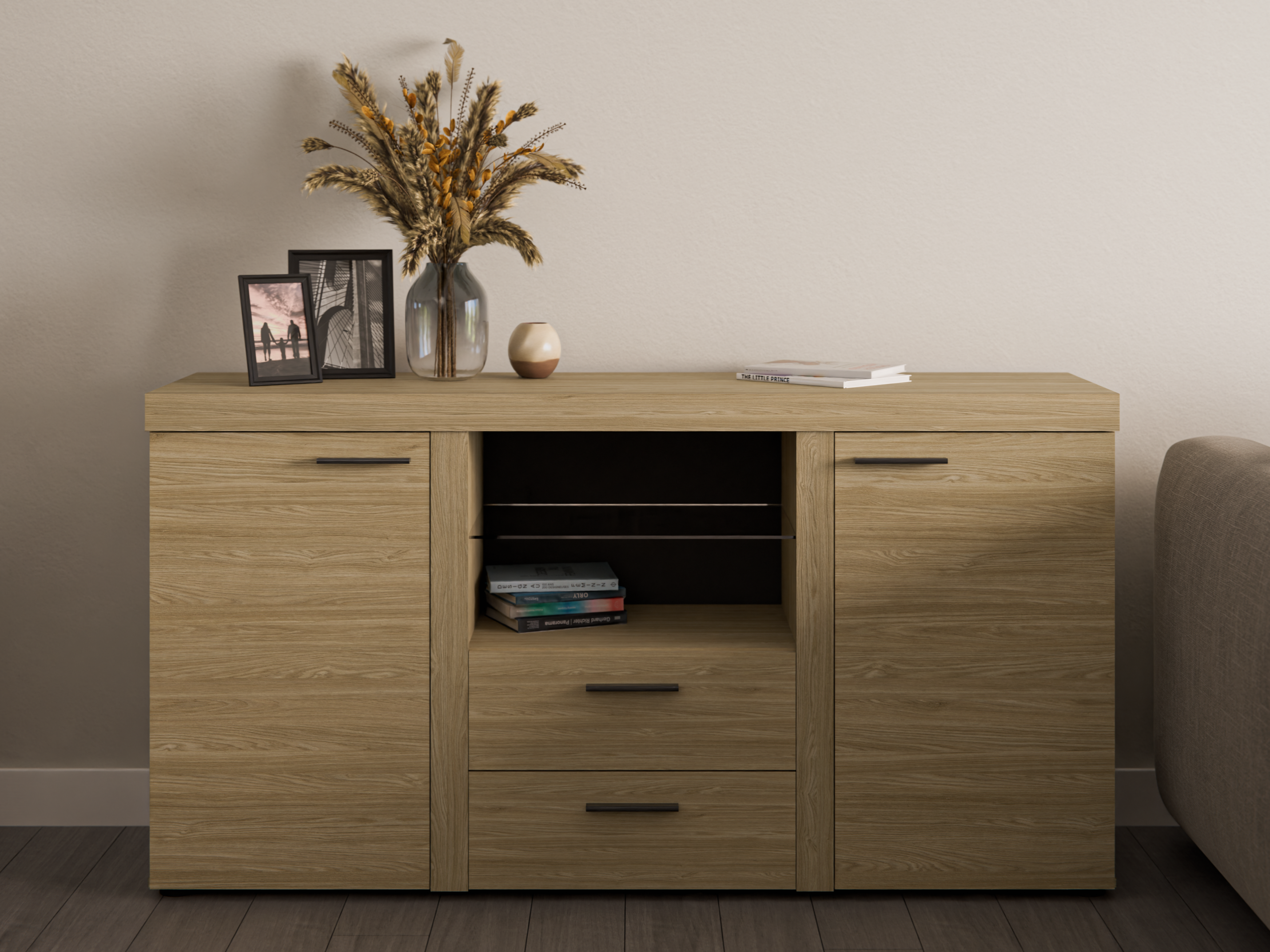 Komoda Rumba dwudrzwiowa z szufladami dąb olejowany