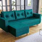 Narożnik z funkcją spania Baldur L-kształtny z pojemnikiem na pościel turkusowy welur