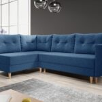 Narożnik z funkcją spania Baldur L lewy z pojemnikiem na pościel granatowa plecionka