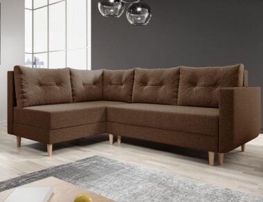 Narożnik z funkcją spania Baldur L lewy z pojemnikiem na pościel brązowa plecionka