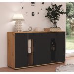 Komoda Salsa trzydrzwiowa z szufladą czarny/dąb artisan