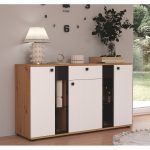 Komoda Salsa trzydrzwiowa z szufladą biała/dąb artisan