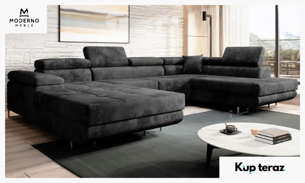 7. Grafitowy prawostronny narożnik z funkcją spania VARBERG na sprężynach