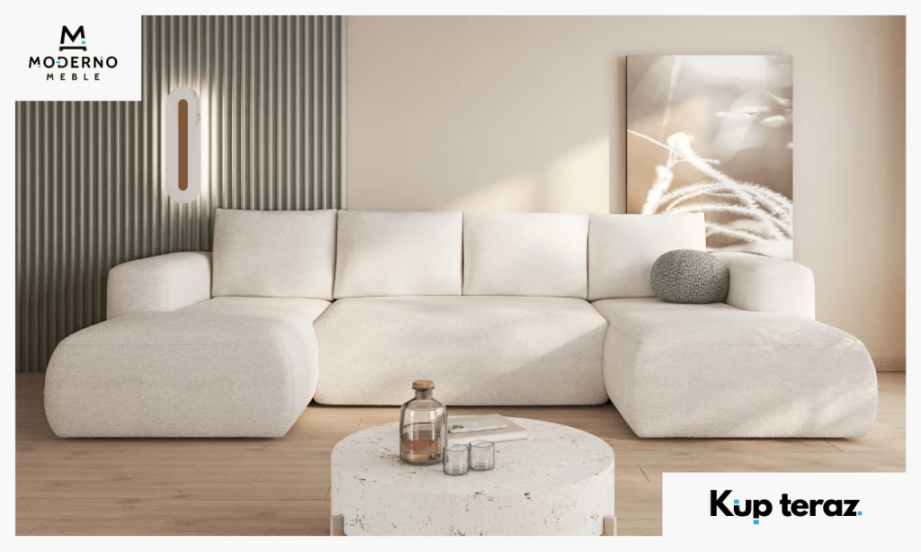 8. Kremowy narożnik z funkcją spania Lambi do nowoczesnego salonu