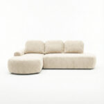 Narożnik z funkcją spania Cloud lewy L-kształtny z pojemnikiem na pościel kremowy plusz