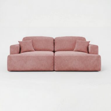 Kanapa z funkcją spania Sunny z pojemnikiem na pościel różowy welur