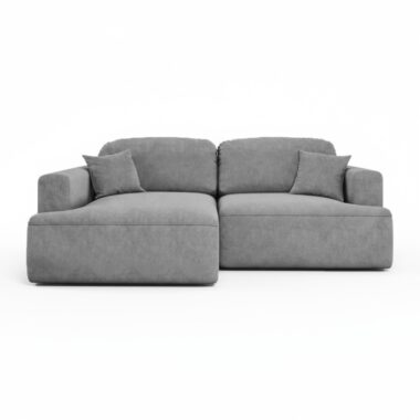 Narożnik z funkcją spania Sunny lewy L-kształtny z pojemnikiem na pościel jasnoszary welur