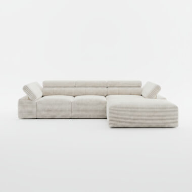 Narożnik z funkcją spania Stilio prawy L-kształtny kremowy sztruks