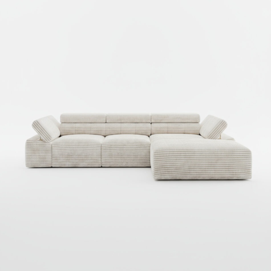 Narożnik z funkcją spania Stilio prawy L-kształtny kremowy sztruks