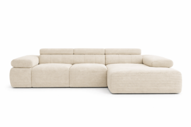 Narożnik z funkcją spania Stilio prawy L-kształtny sztruks w odcieniu ecru