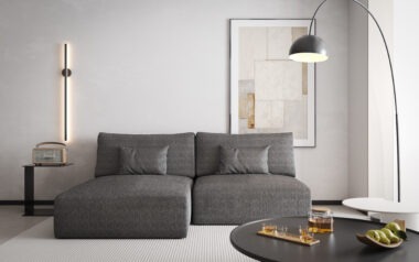 Narożnik z funkcją spania Modulo uniwersalny L-kształtny z pojemnikiem na pościel szary plusz