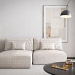 Narożnik z funkcją spania Modulo uniwersalny L-kształtny z pojemnikiem na pościel kremowy plusz