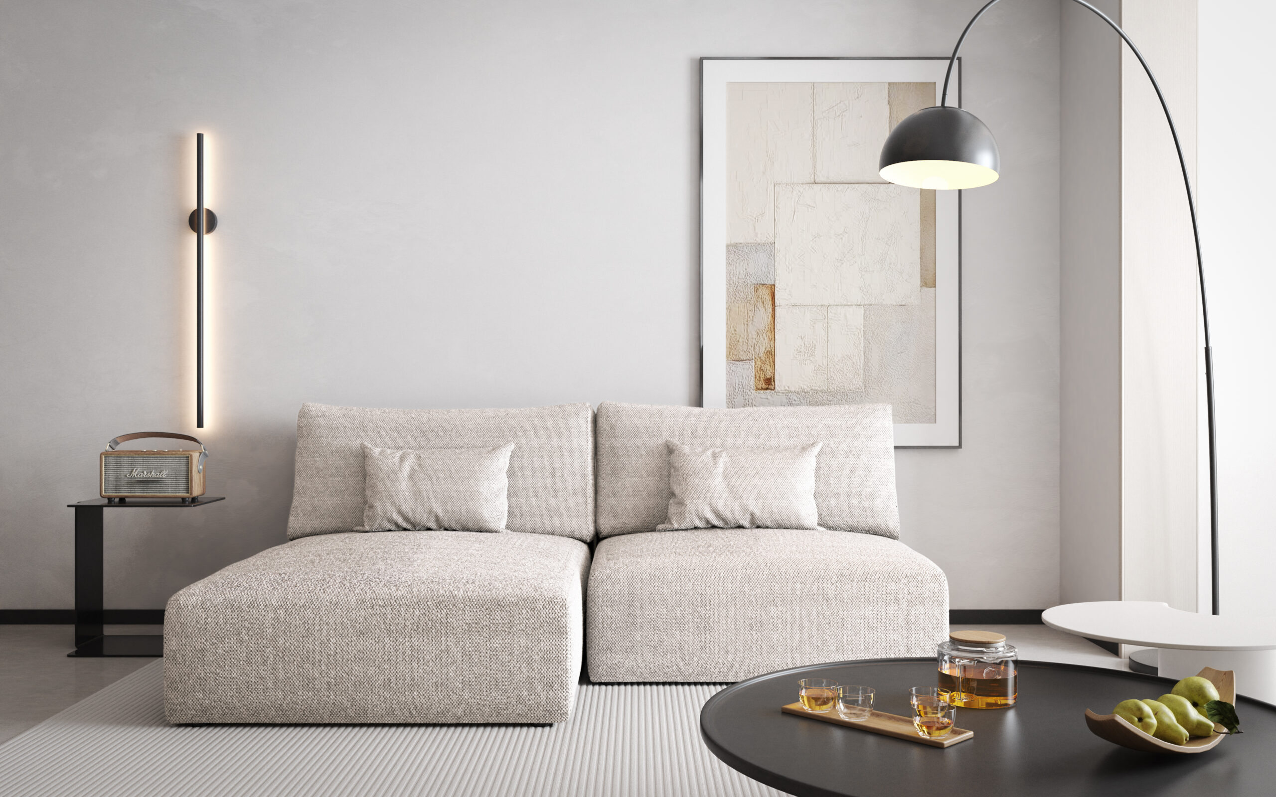 Narożnik z funkcją spania Modulo uniwersalny L-kształtny z pojemnikiem na pościel kremowy plusz