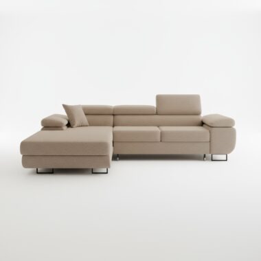 Narożnik z funkcją spania Astorp L lewy z pojemnikiem na pościel beżowy boucle