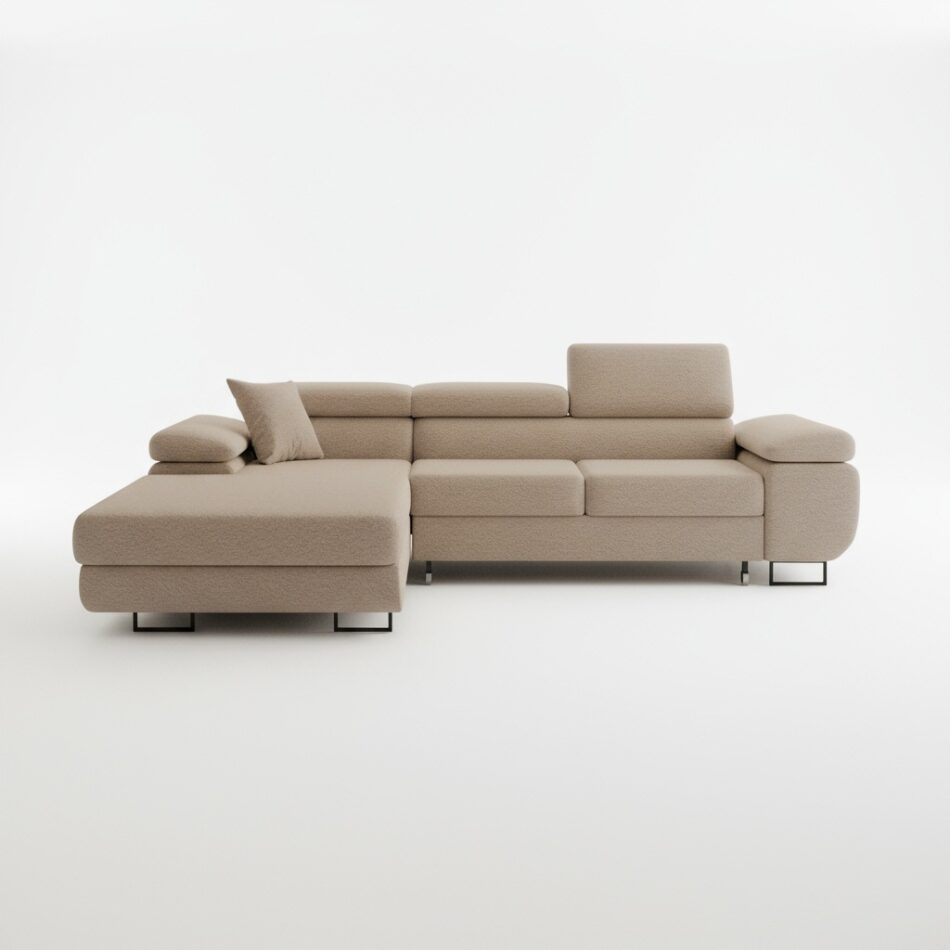 Narożnik z funkcją spania Astorp L lewy z pojemnikiem na pościel beżowy boucle