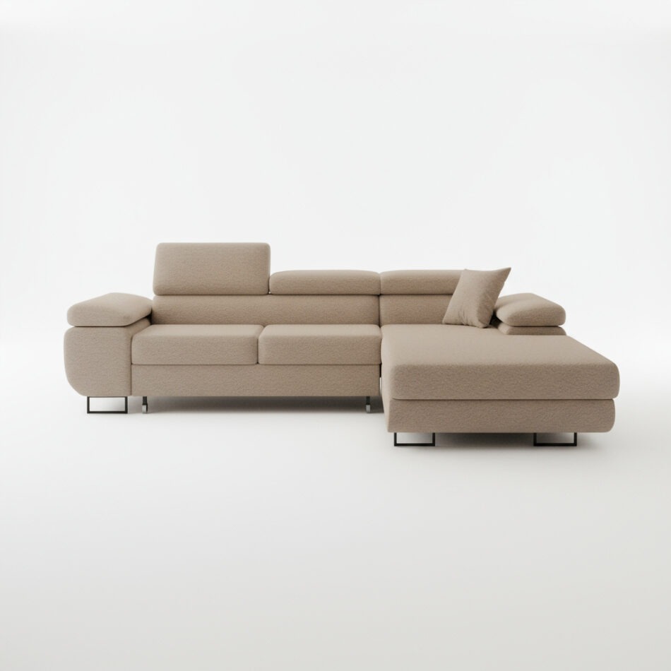 Narożnik z funkcją spania Astorp L prawy z pojemnikiem na pościel beżowy boucle