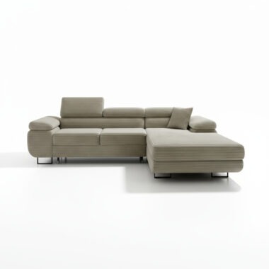 Narożnik z funkcją spania Astorp L prawy z regulowanymi zagłówkami beżowy sztruks