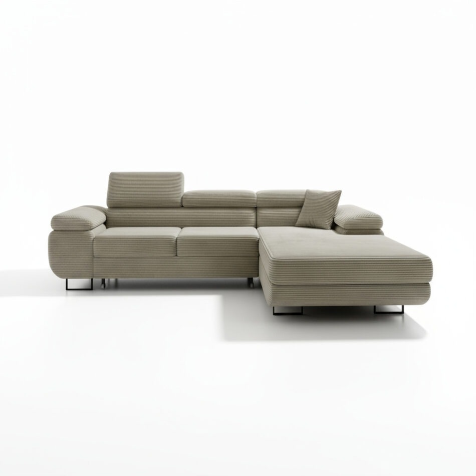 Narożnik z funkcją spania Astorp L prawy z regulowanymi zagłówkami beżowy sztruks