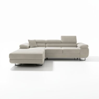 Narożnik z funkcją spania Astorp L lewy z regulowanymi zagłówkami kremowy sztruks