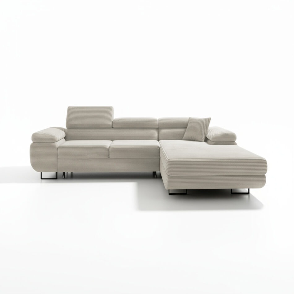 Narożnik z funkcją spania Astorp L prawy z regulowanymi zagłówkami kremowy sztruks