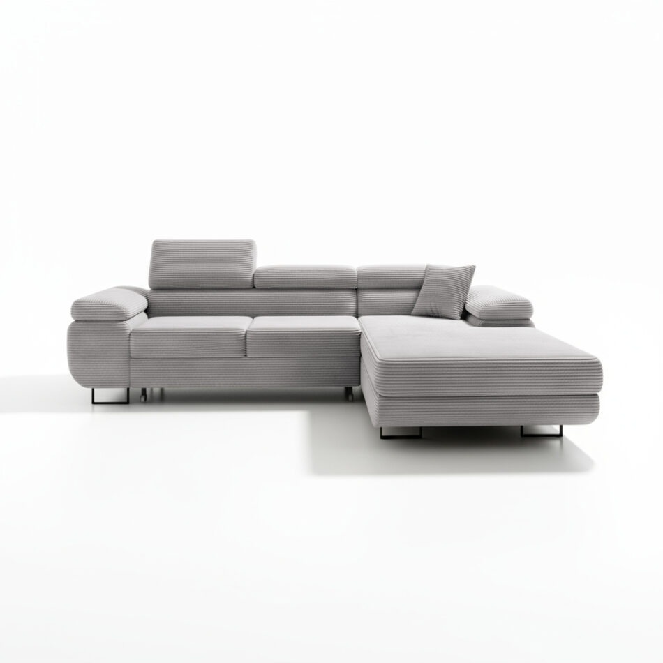 Narożnik z funkcją spania Astorp L prawy z regulowanymi zagłówkami szary sztruks