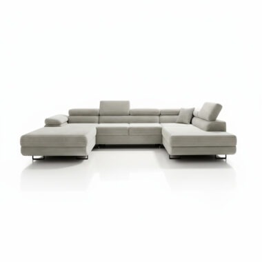 Narożnik z funkcją spania Astorp prawy U-kształtny z regulowanymi zagłówkami kremowy sztruks