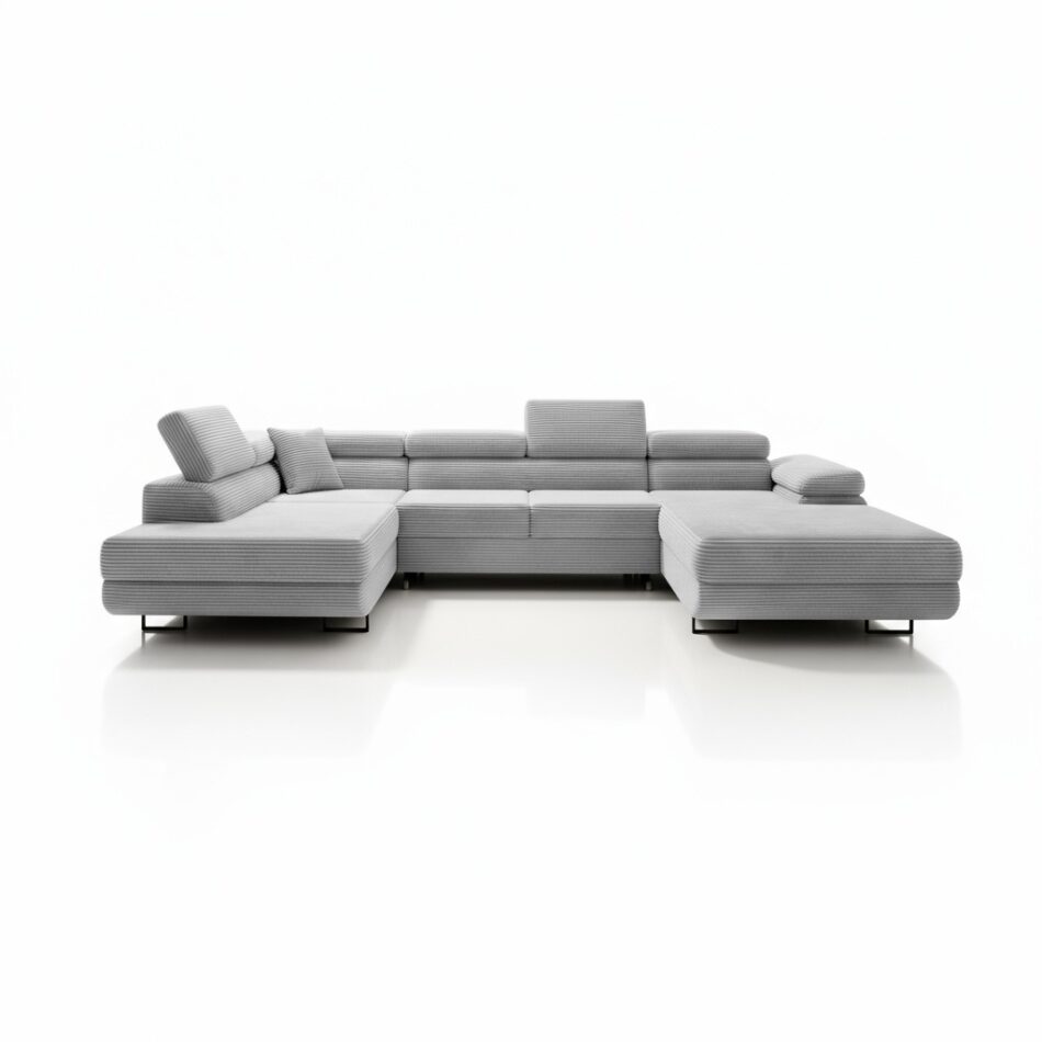 Narożnik z funkcją spania Astorp lewy U-kształtny z pojemnikiem na pościel szary sztruks