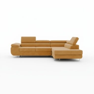 Narożnik z funkcją spania Astorp prawy L-kształtny z regulowanymi zagłówkami musztardowy sztruks