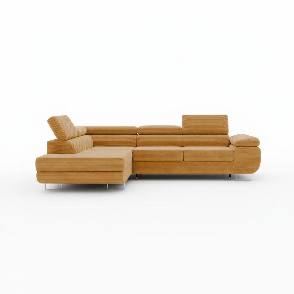 Narożnik z funkcją spania Astorp lewy L-kształtny z regulowanymi zagłówkami musztardowy sztruks