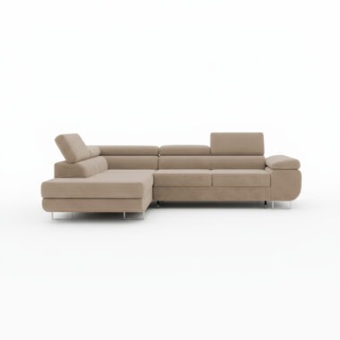 Narożnik z funkcją spania Astorp lewy L-kształtny z pojemnikiem na pościel beżowy sztruks