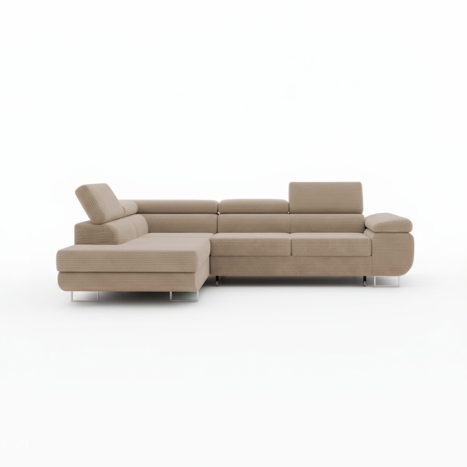 Narożnik z funkcją spania Astorp lewy L-kształtny z pojemnikiem na pościel beżowy sztruks