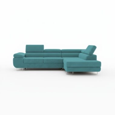 Narożnik z funkcją spania Astorp prawy L-kształtny z pojemnikiem na pościel turkusowy sztruks