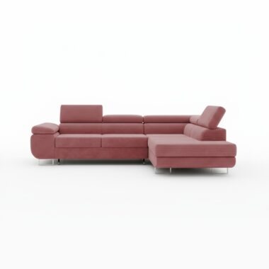 Narożnik z funkcją spania Astorp prawy L-kształtny z regulowanymi zagłówkami brudny róż sztruks