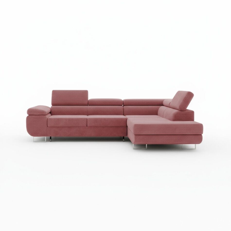 Narożnik z funkcją spania Astorp prawy L-kształtny z regulowanymi zagłówkami brudny róż sztruks