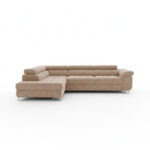 Narożnik z funkcją spania Avesta lewy L-kształtny z pojemnikiem na pościel beżowa plecionka szenilowa