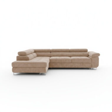 Narożnik z funkcją spania Avesta lewy L-kształtny z pojemnikiem na pościel beżowa plecionka szenilowa