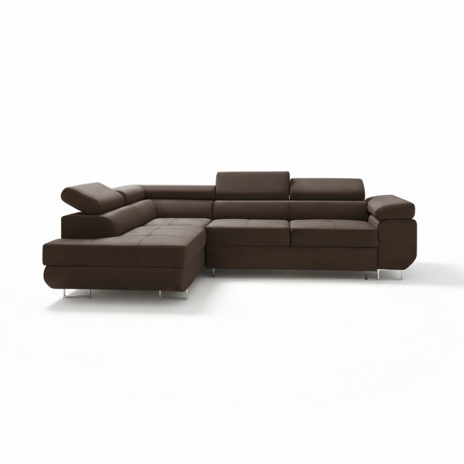 Narożnik z funkcją spania Avesta lewy L-kształtny z pojemnikiem na pościel brązowy welur