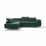 Narożnik z funkcją spania Avesta lewy L-kształtny z regulowanymi zagłówkami butelkowa zieleń welur