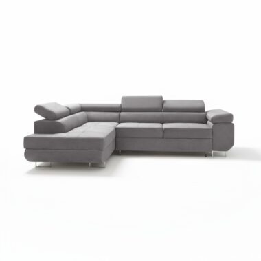 Narożnik z funkcją spania Avesta lewy L-kształtny z regulowanymi zagłówkami szary welur